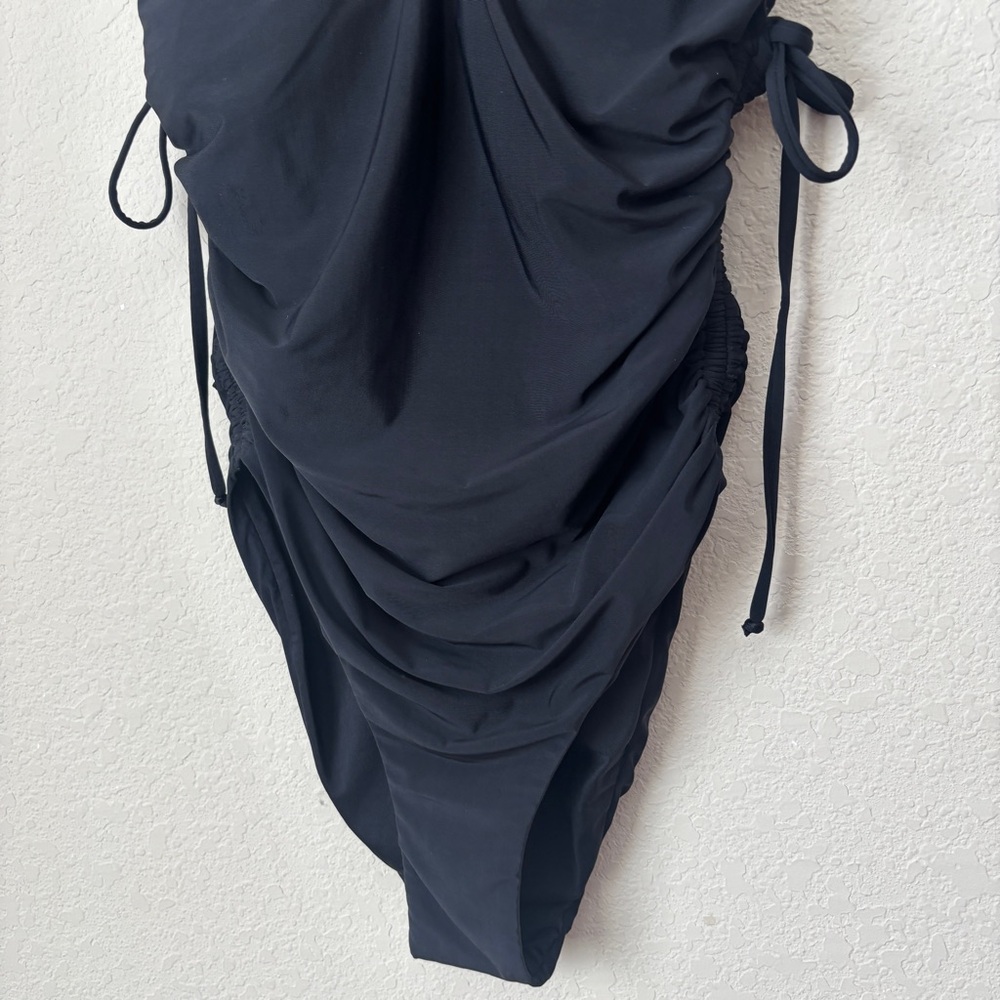 Malai Harper Side Tie Ruched Black One Piece Swimsuit - Picture 4 of 10